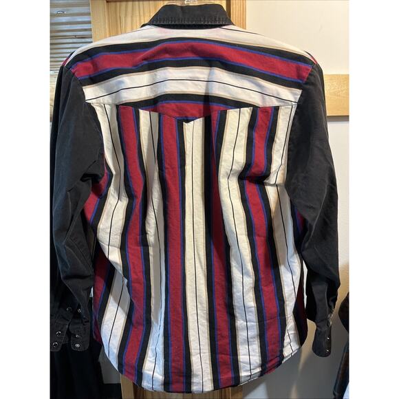 Roper Sport VTG Men’s L Red Striped Long Sleeve Pearl Snap Cotton Western Shirt - Picture 9 of 11